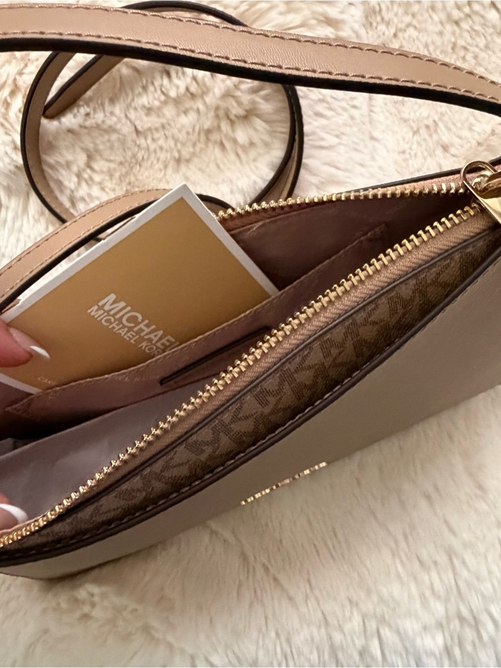 Michael Kors Taupe Saffiano Leather Shoulder Bag with Gold Hardware - Picture 7 of 11